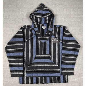 Ron Jon Surf Shop Pullover Hoodie Drug Rug Adult Sz Medium Blue Black Poncho EUC